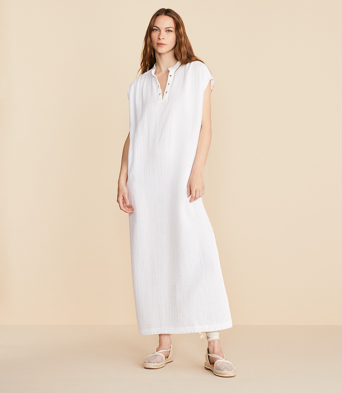 Lou & Grey Triple Cloth Split Neck Maxi Dress