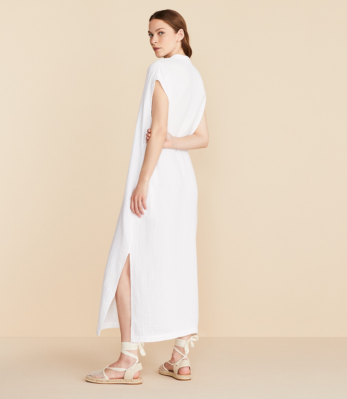 Lou & Grey Triple Cloth Split Neck Maxi Dress Size XS White Women's