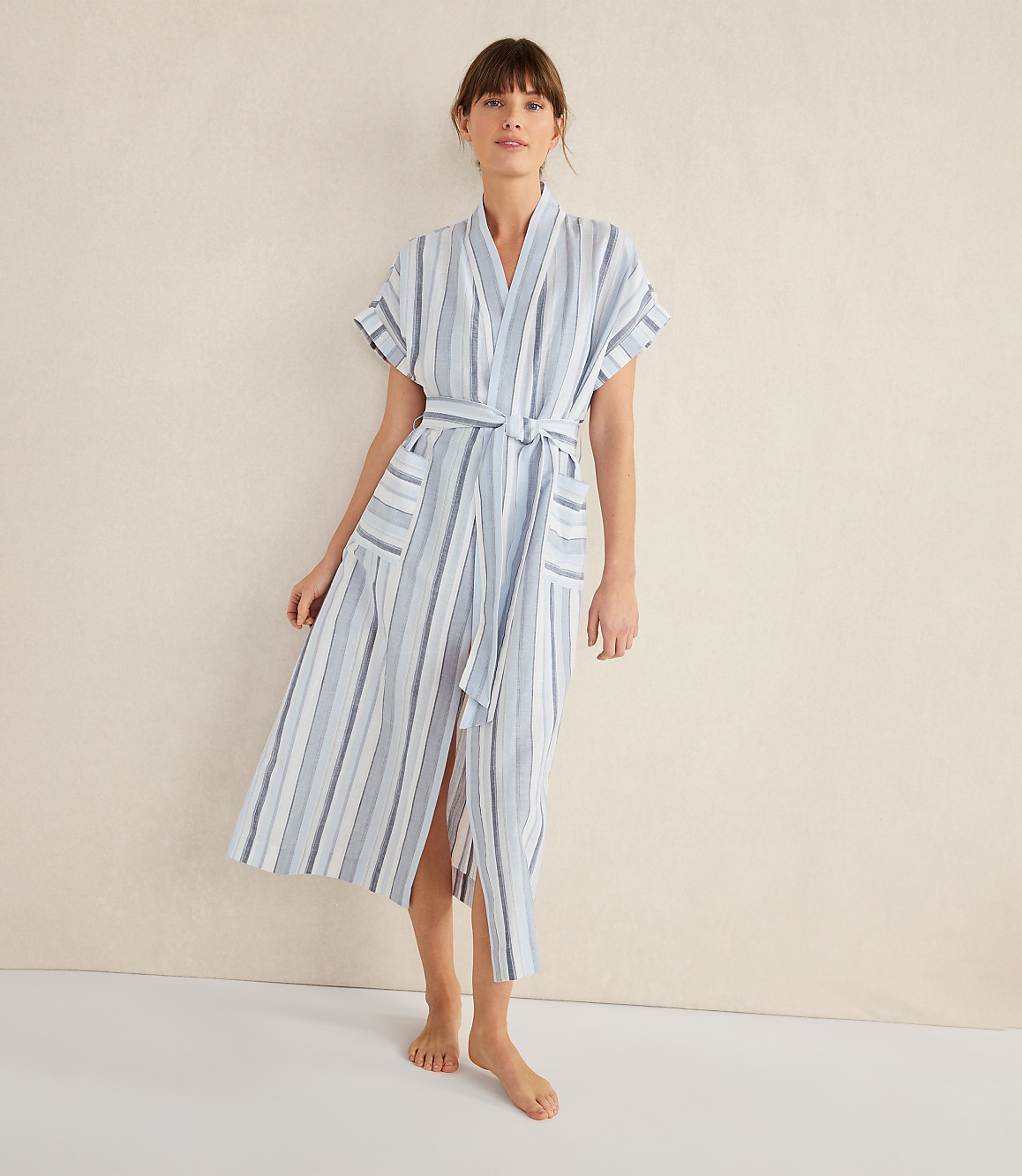 Haven Well Within Organic Cotton Linen Coastal Stripe Robe