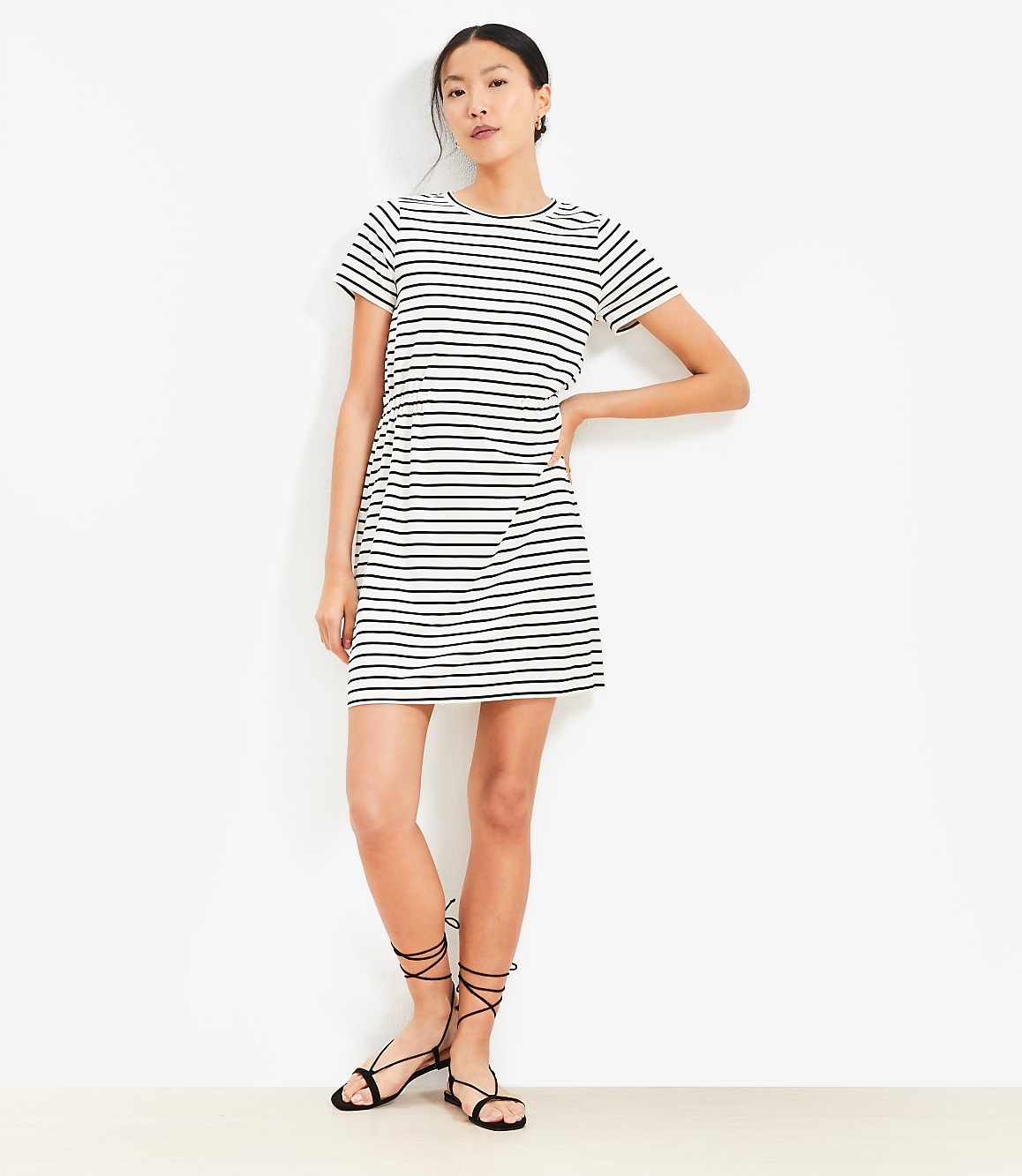 Tall Stripe Gathered Waist Mini Tee Dress