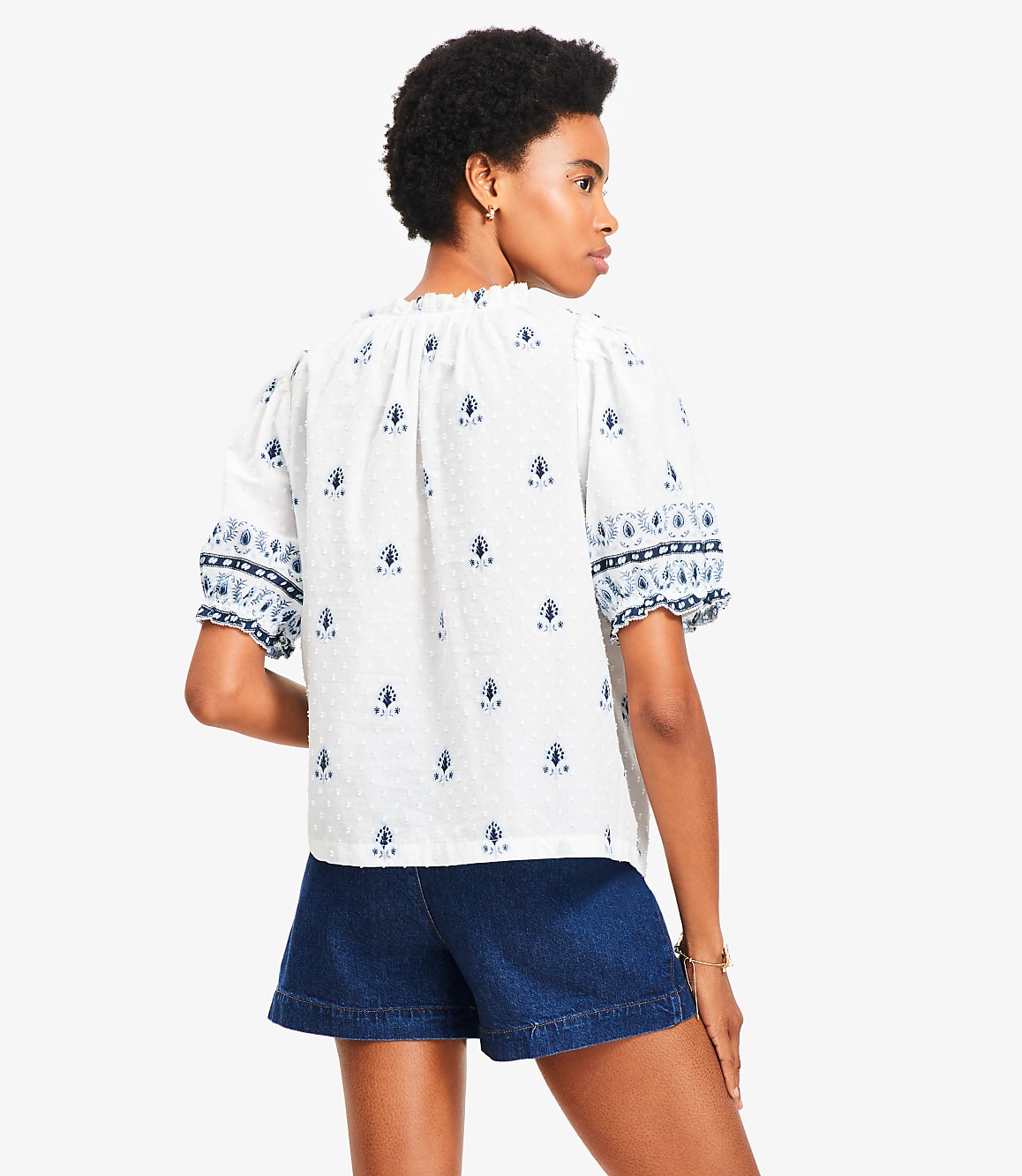 Petite Border Floral Clip Pleated Blouse