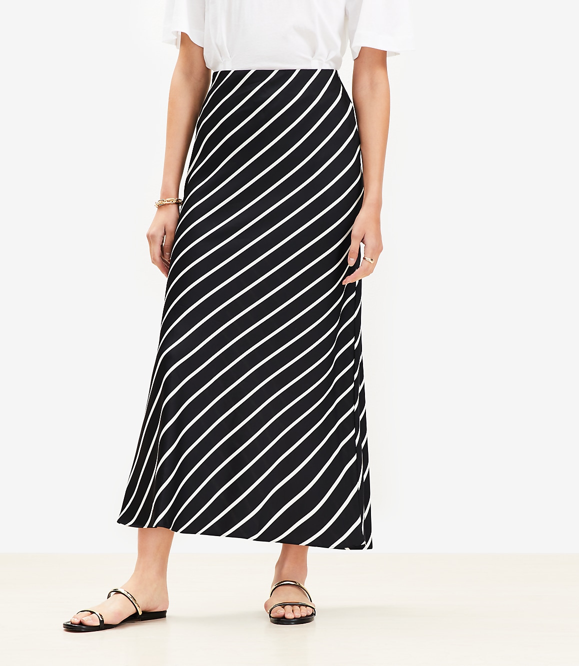 Striped Bias Maxi Skirt
