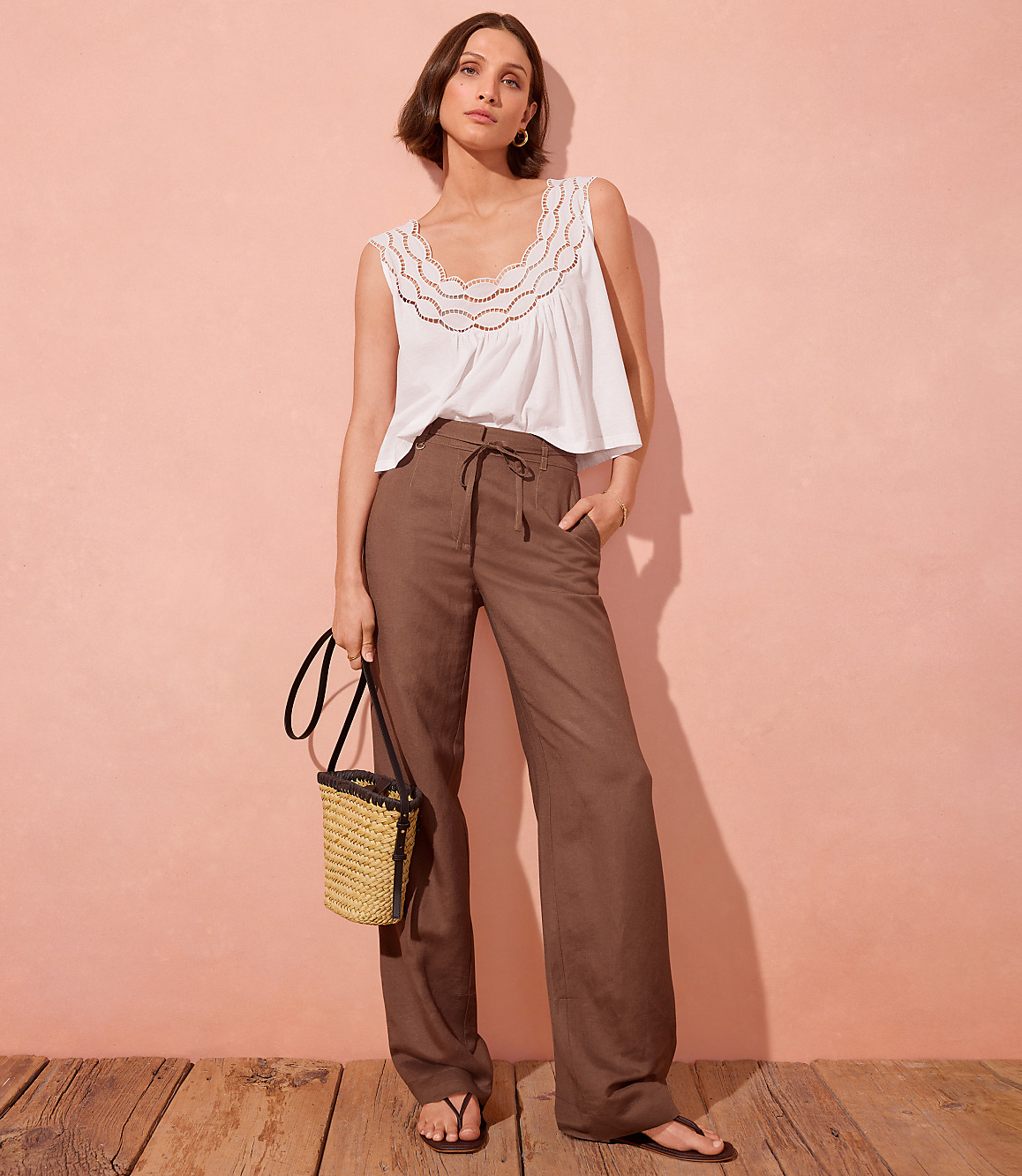 Straight Pants in Linen Blend