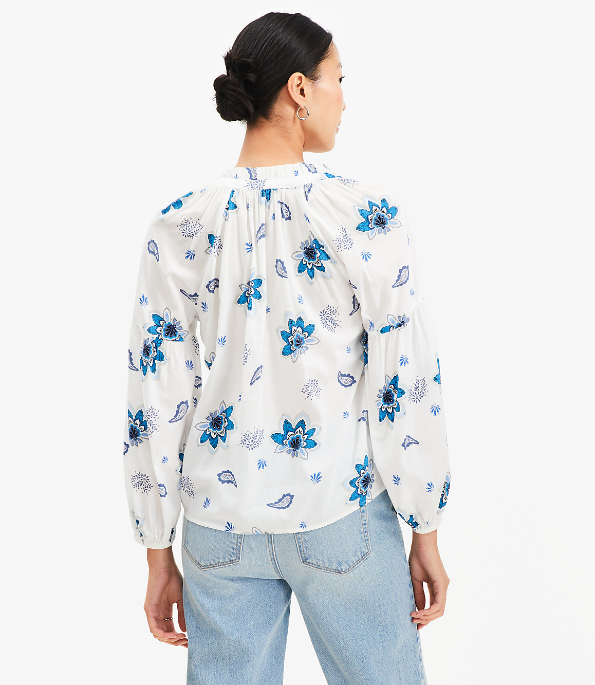 Petite Paisley Ruffle Neck Poet Blouse