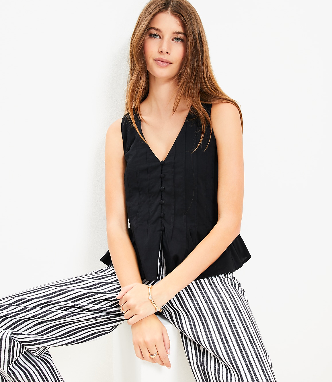 Petite Pleated V-Neck Tank Top