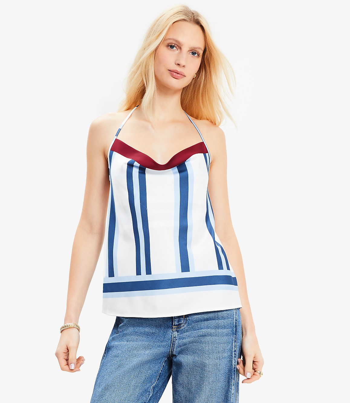 Striped Cowl Halter Cami