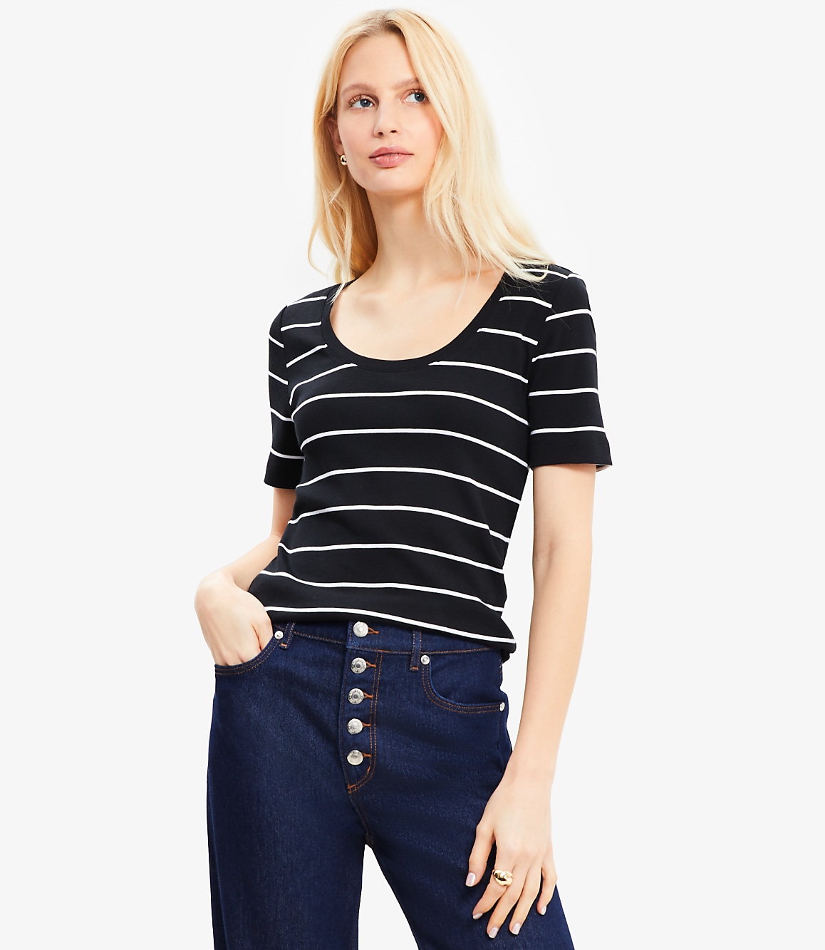 Petite Stripe Ribbed Scoop Neck Tee