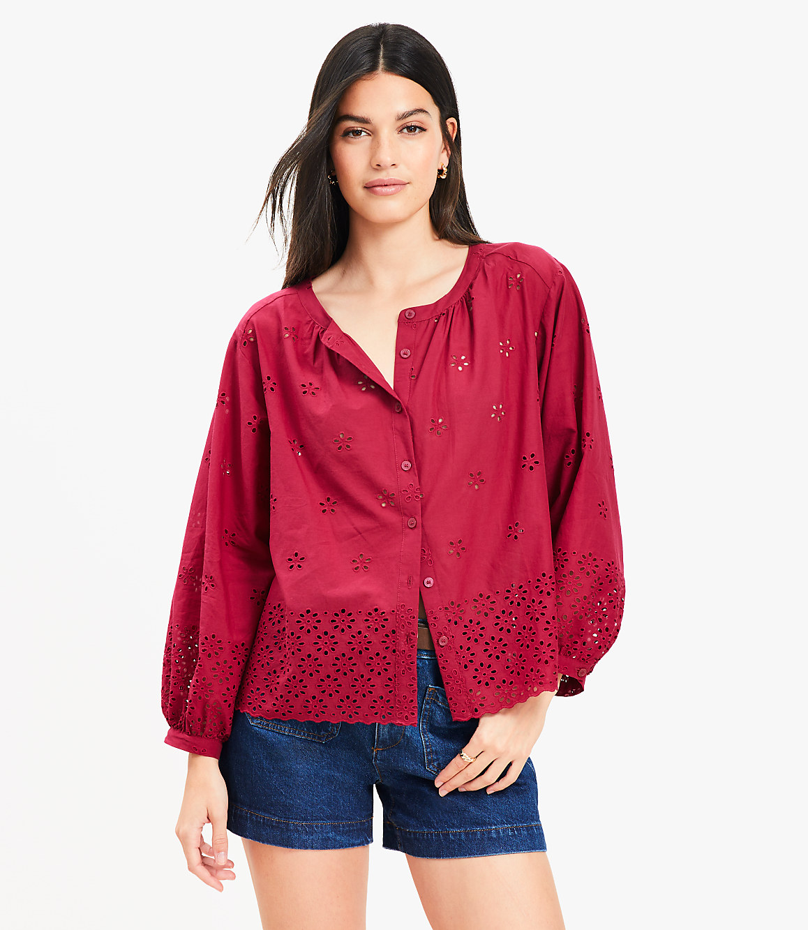 Eyelet Blouson Sleeve Blouse