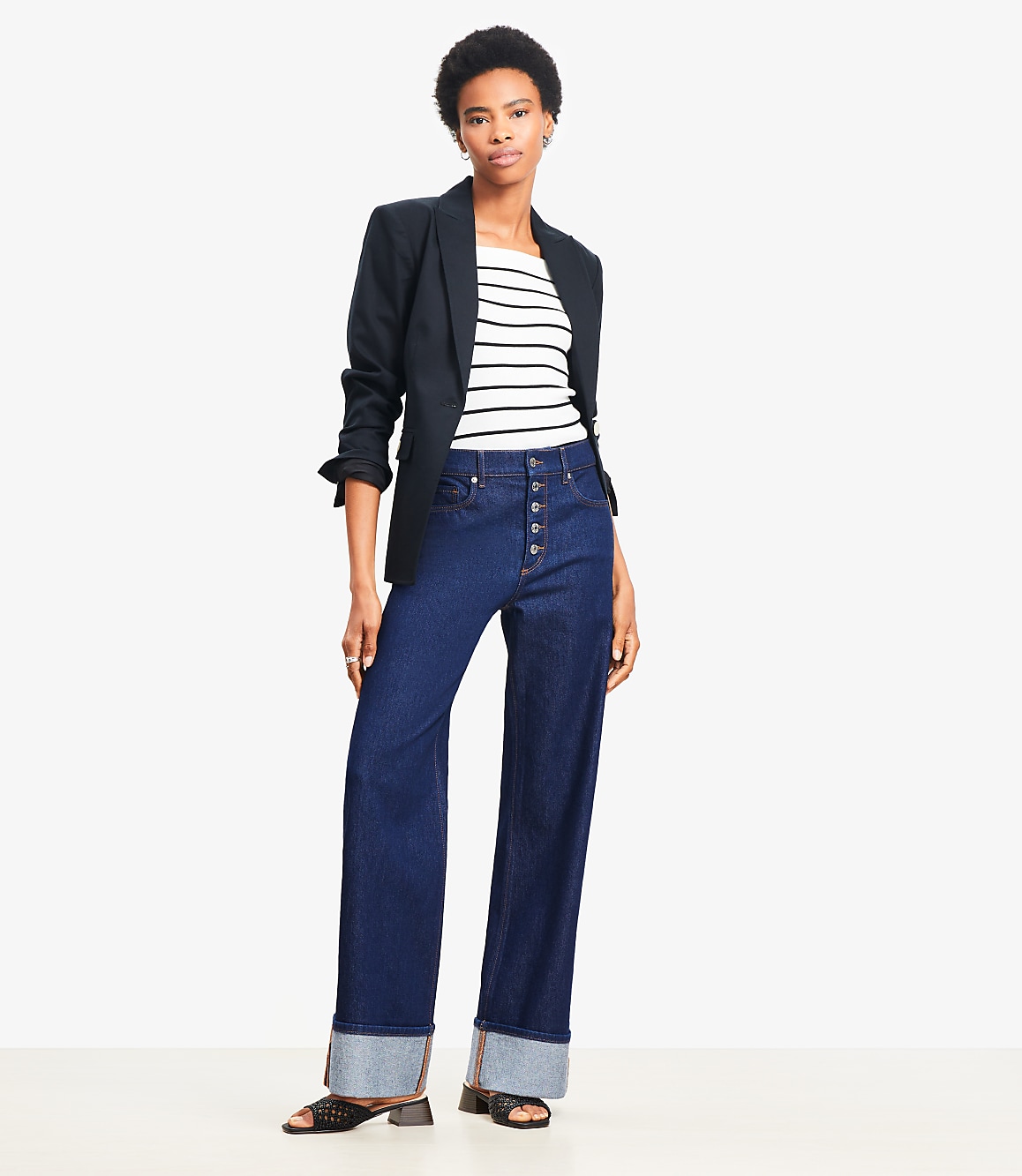 Tall Cuffed High Rise Wide Leg Jeans in Rinse Wash