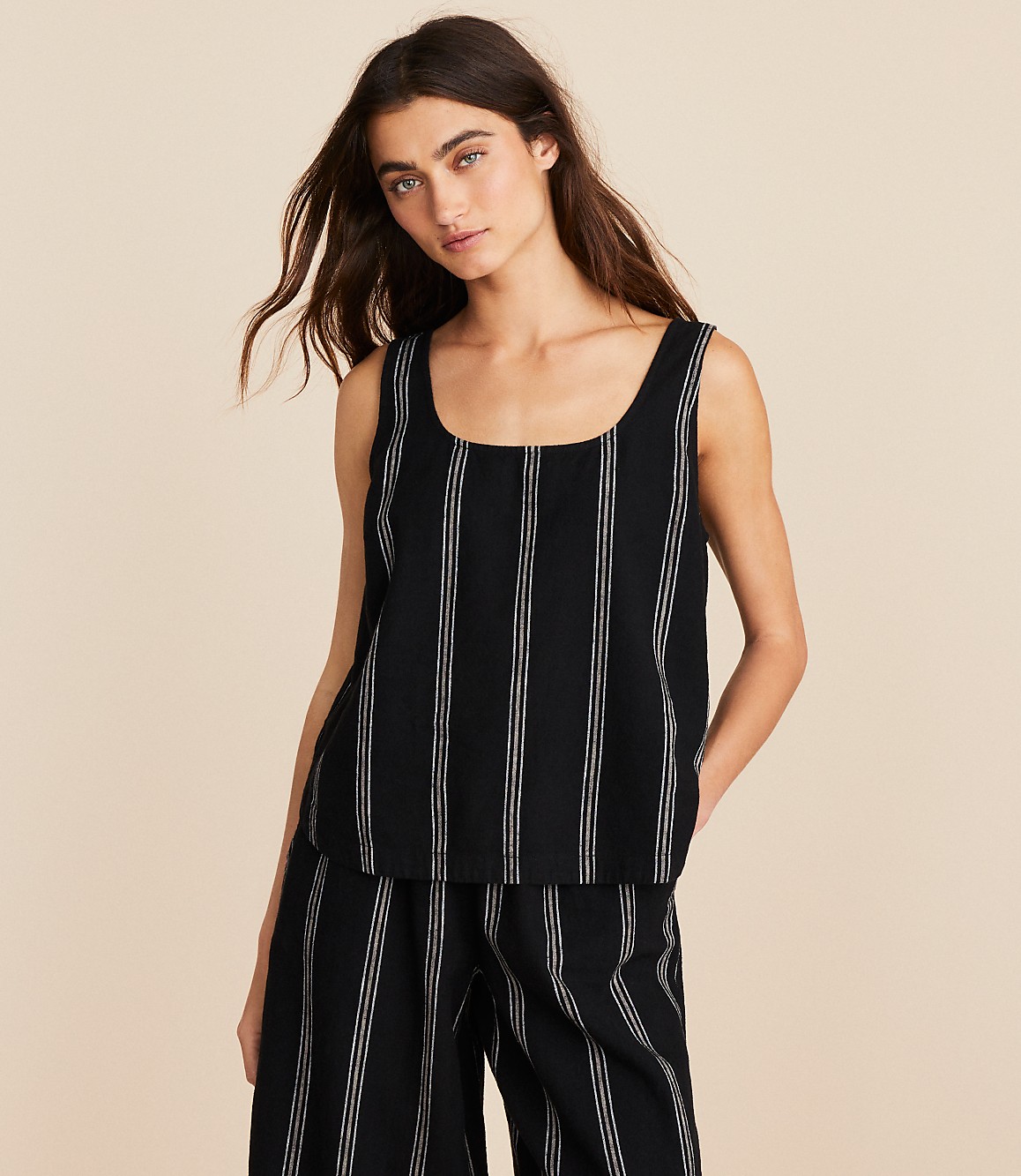 Lou & Grey Striped Linen Cotton Tie Back Tank Top