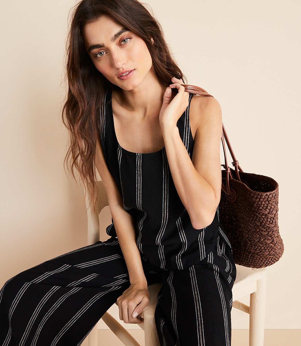 Lou & Grey Striped Linen Cotton Tie Back Tank Top