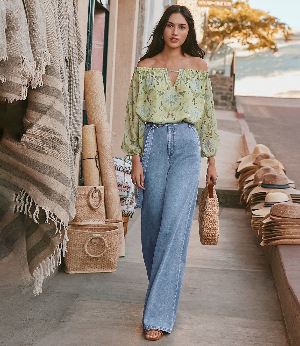 Belted Palazzo Jeans in Classic Mid Wash