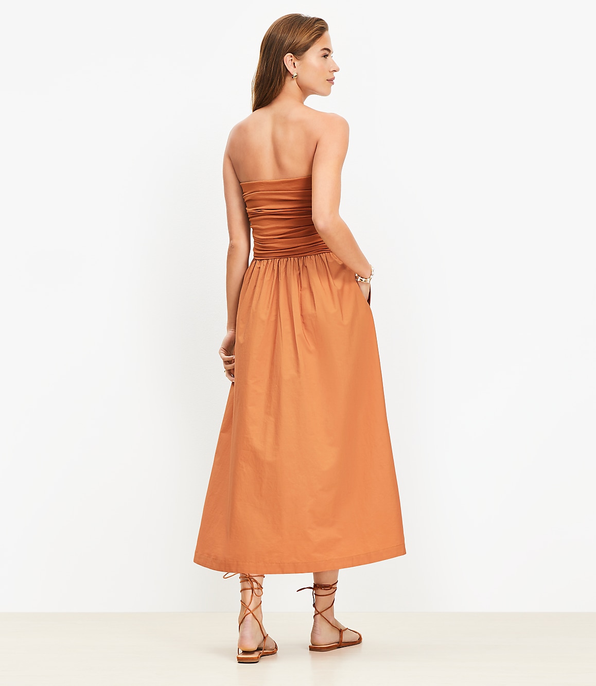 Petite Strapless Poplin Mixed Media Pocket Dress