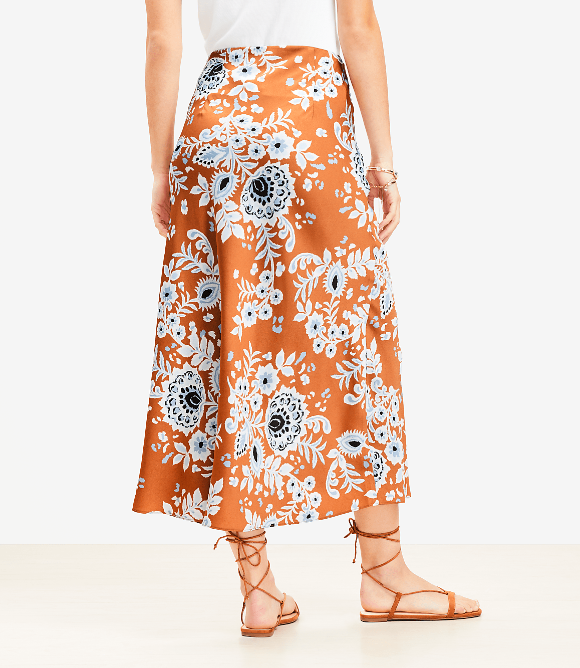 Petite Floral Satin Bias Midi Skirt