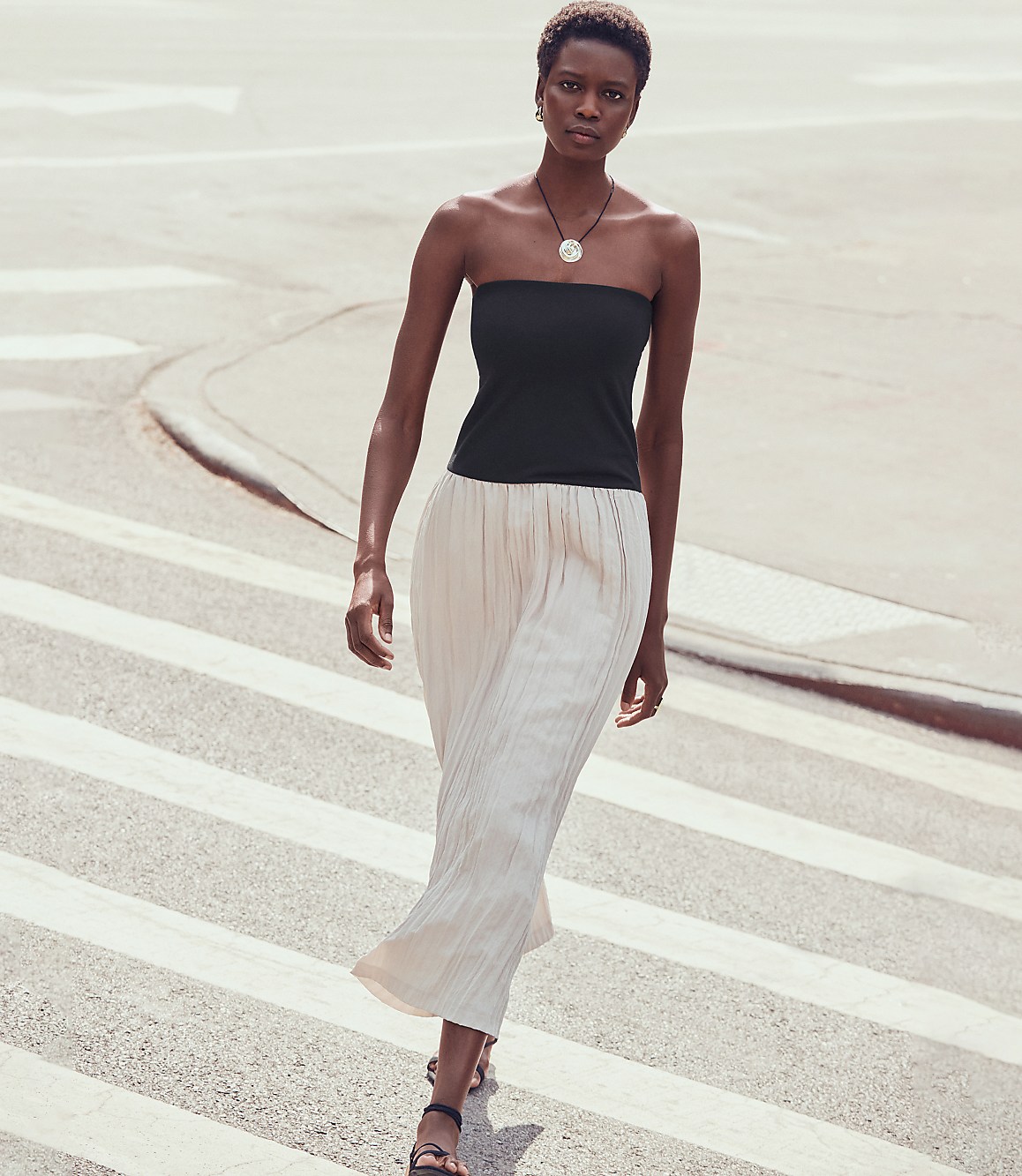 Petite LOFT Versa Strapless Mixed Media Maxi Dress