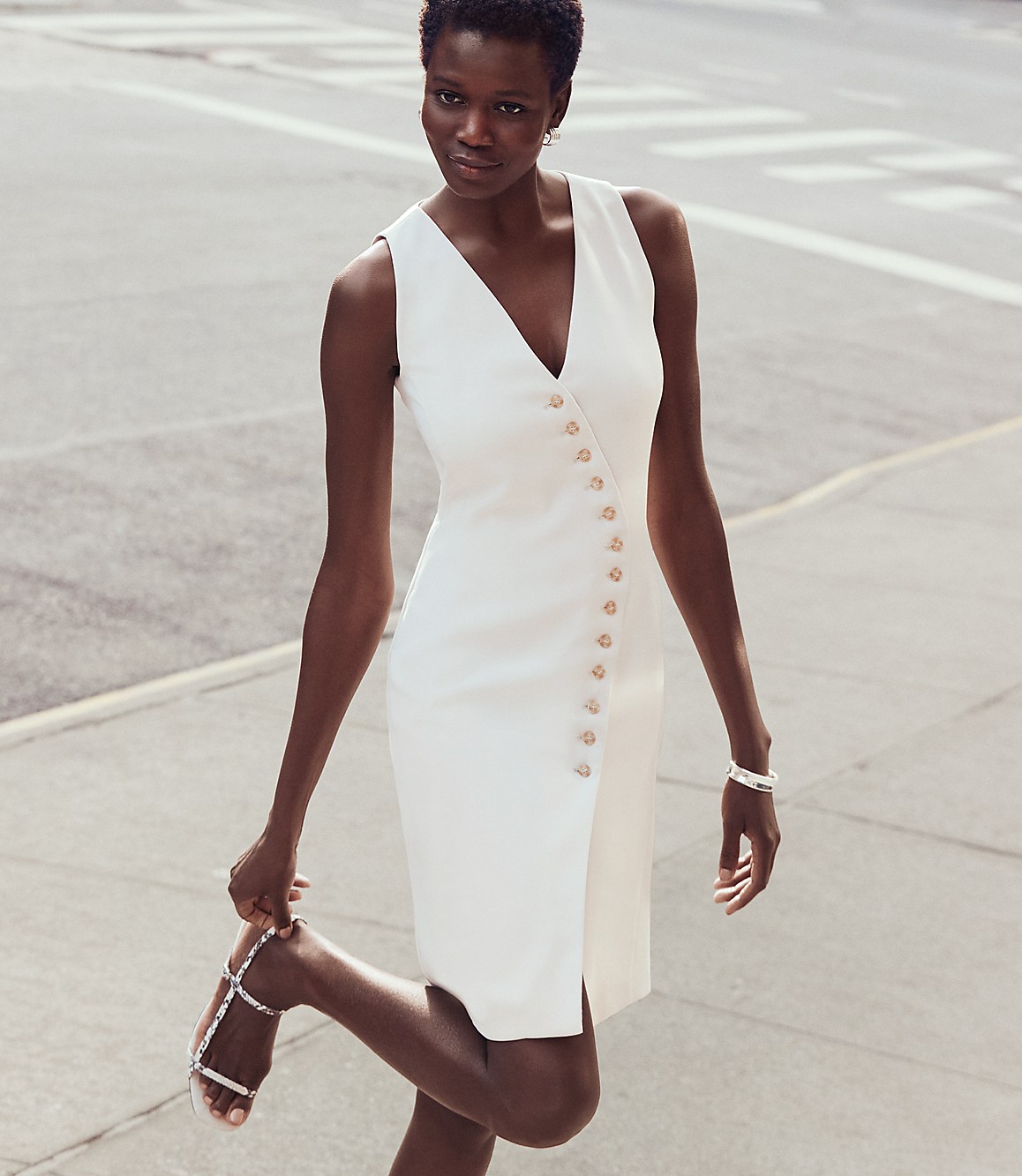 Petite LOFT Versa Crepe Drape Asymmetrical Vest Mini Dress