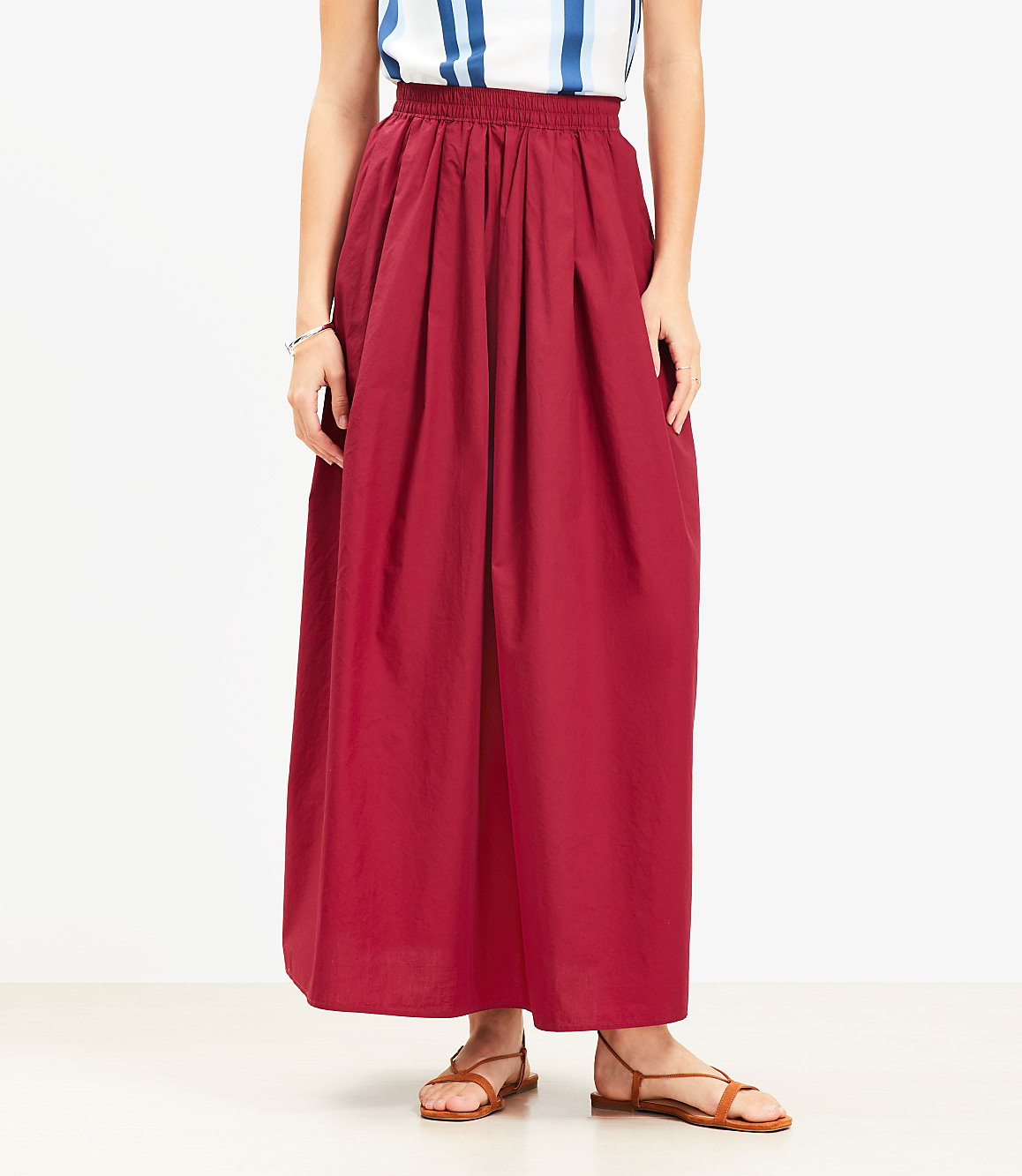 Petite Poplin Pleated Maxi Pocket Skirt