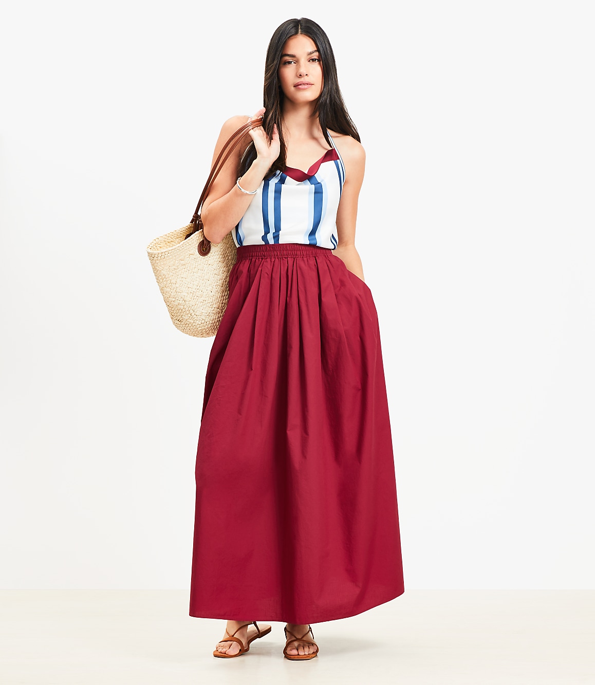 Petite Poplin Pleated Maxi Pocket Skirt