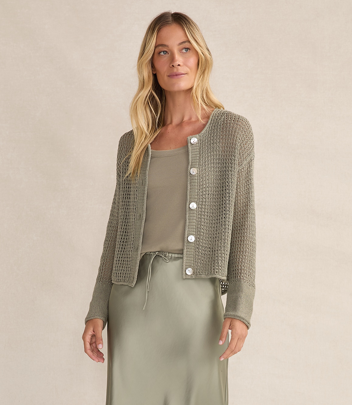 Haven Well Within Organic Cotton Linen Open Stitch Cardigan