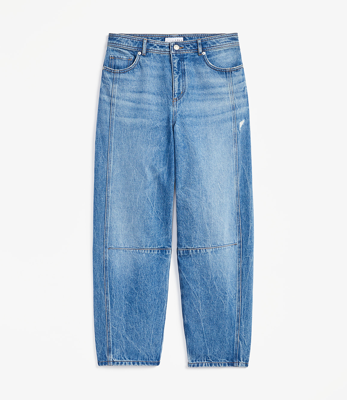 Petite Seamed High Rise Barrel Jeans in Vintage Distressed Wash