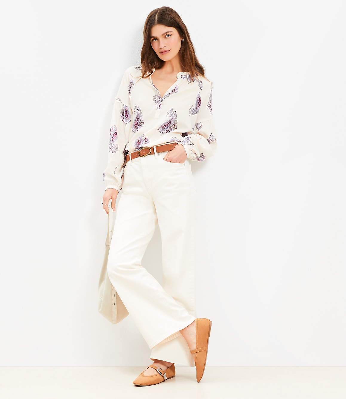 Paisley Draped Sleeve Henley Blouse