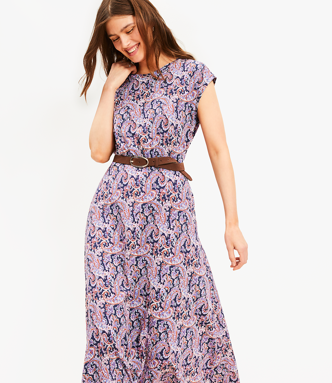 Paisley Cap Sleeve Midi Pocket Dress