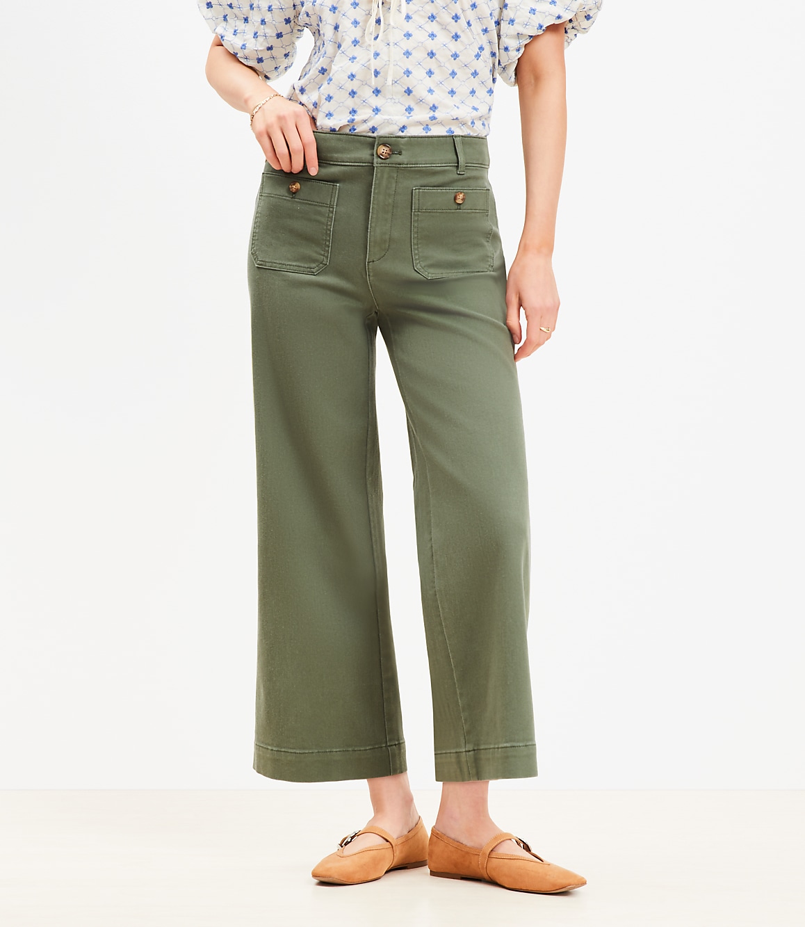 Petite Palmer Wide Leg Crop Pants in Twill