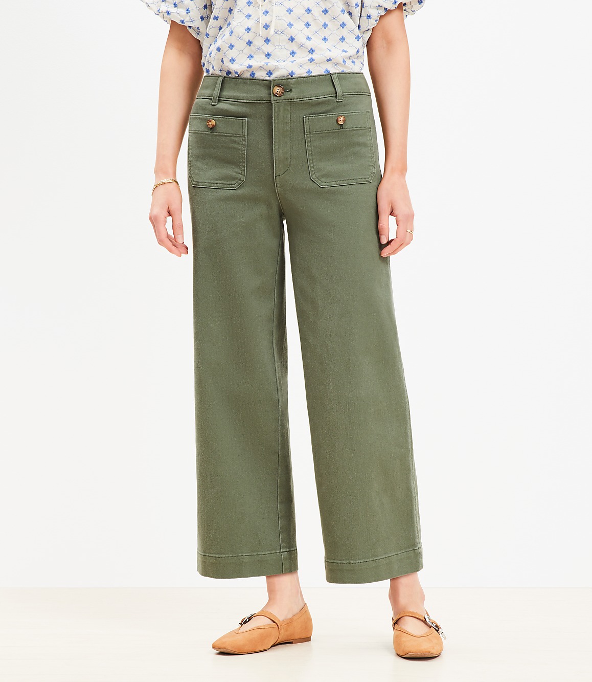 Petite Curvy Palmer Wide Leg Crop Pants in Twill