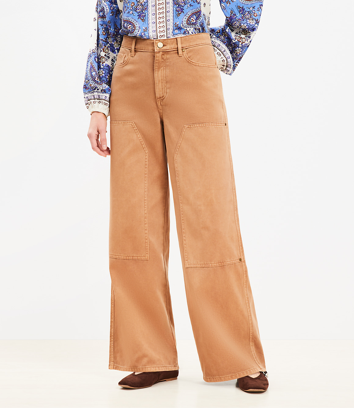 Petite Wide Leg Carpenter Pants in Twill