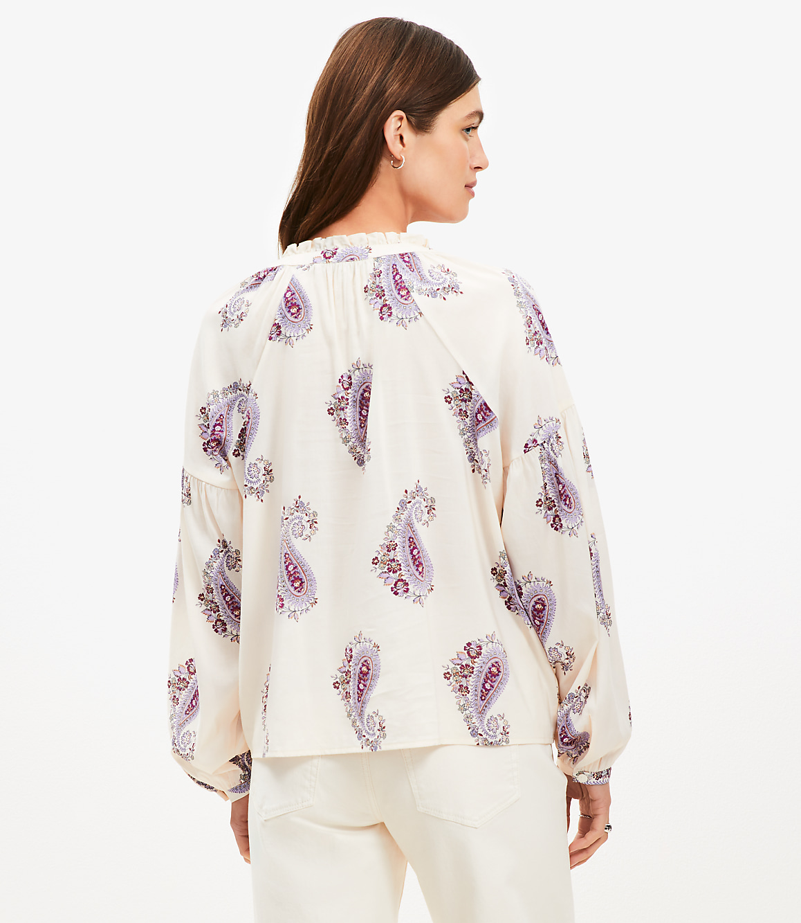 Paisley Draped Sleeve Henley Blouse
