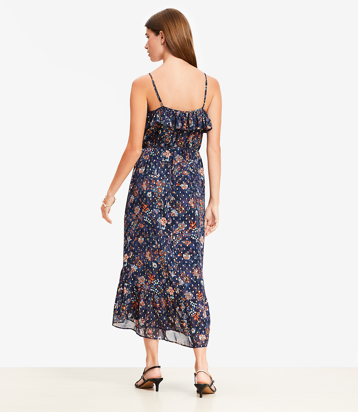 Petite Shimmer Garden Ruffle Midi Dress