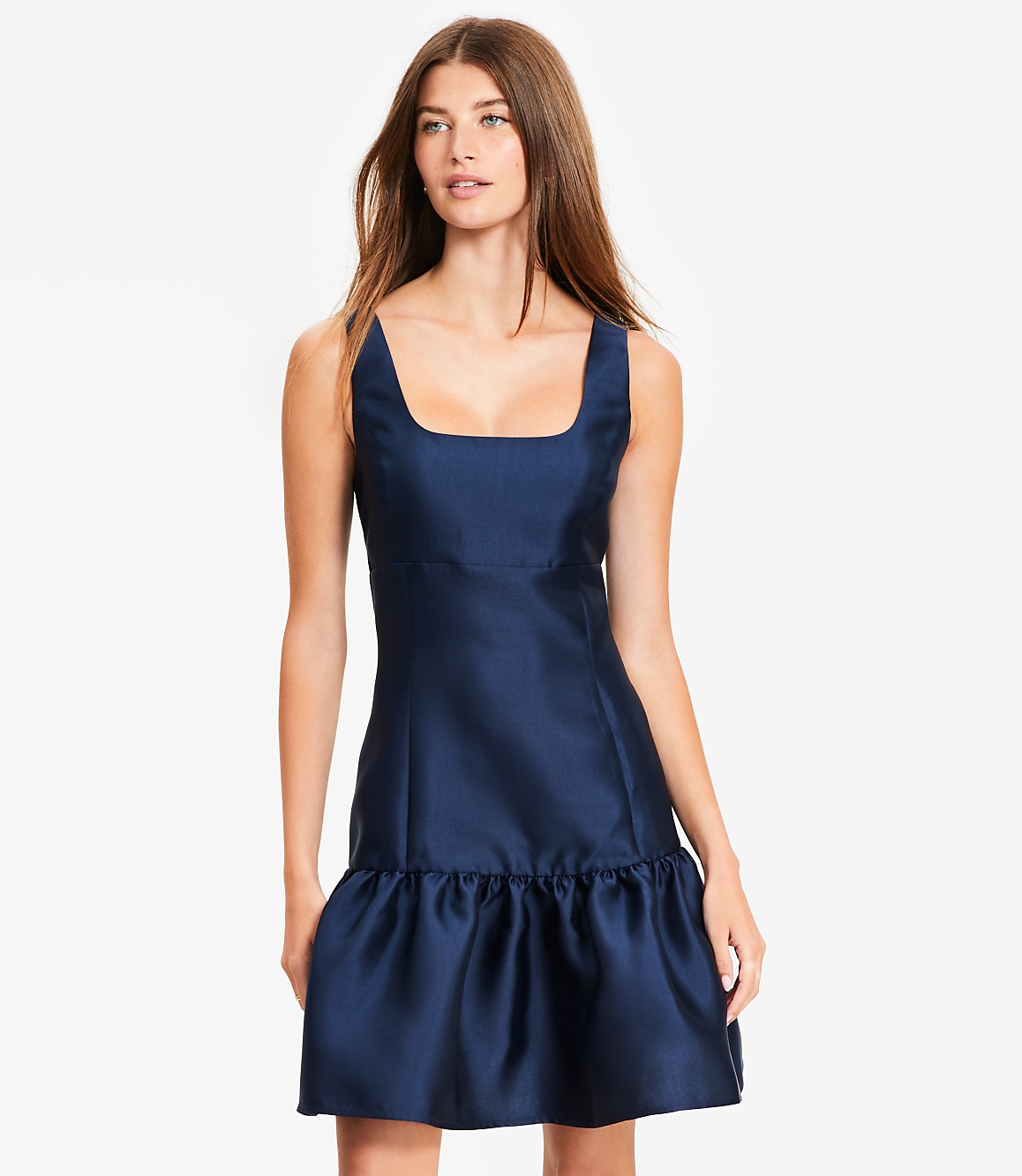 Satin Square Neck Mini Flounce Dress