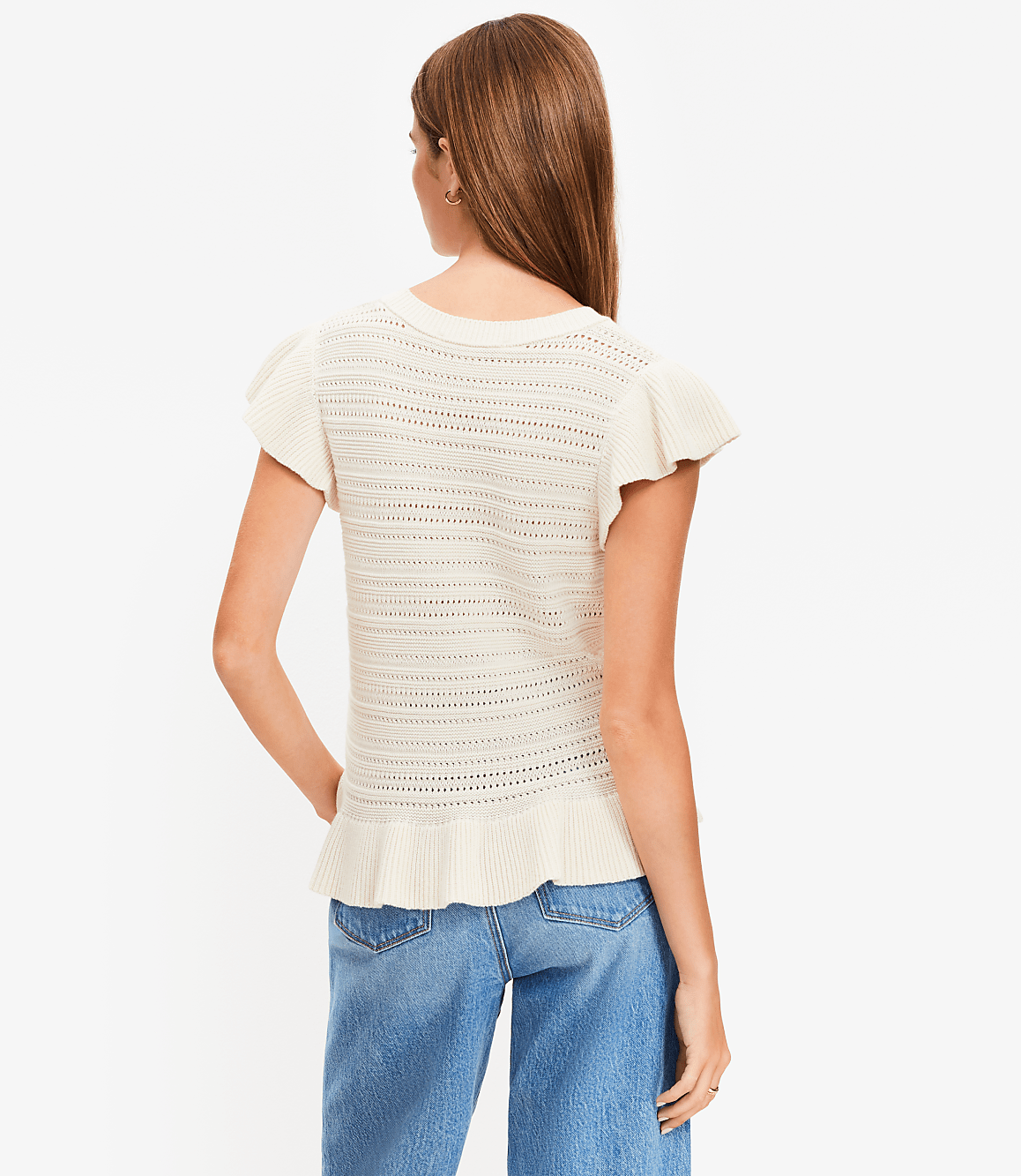 Petite Pointelle Ruffle Sweater