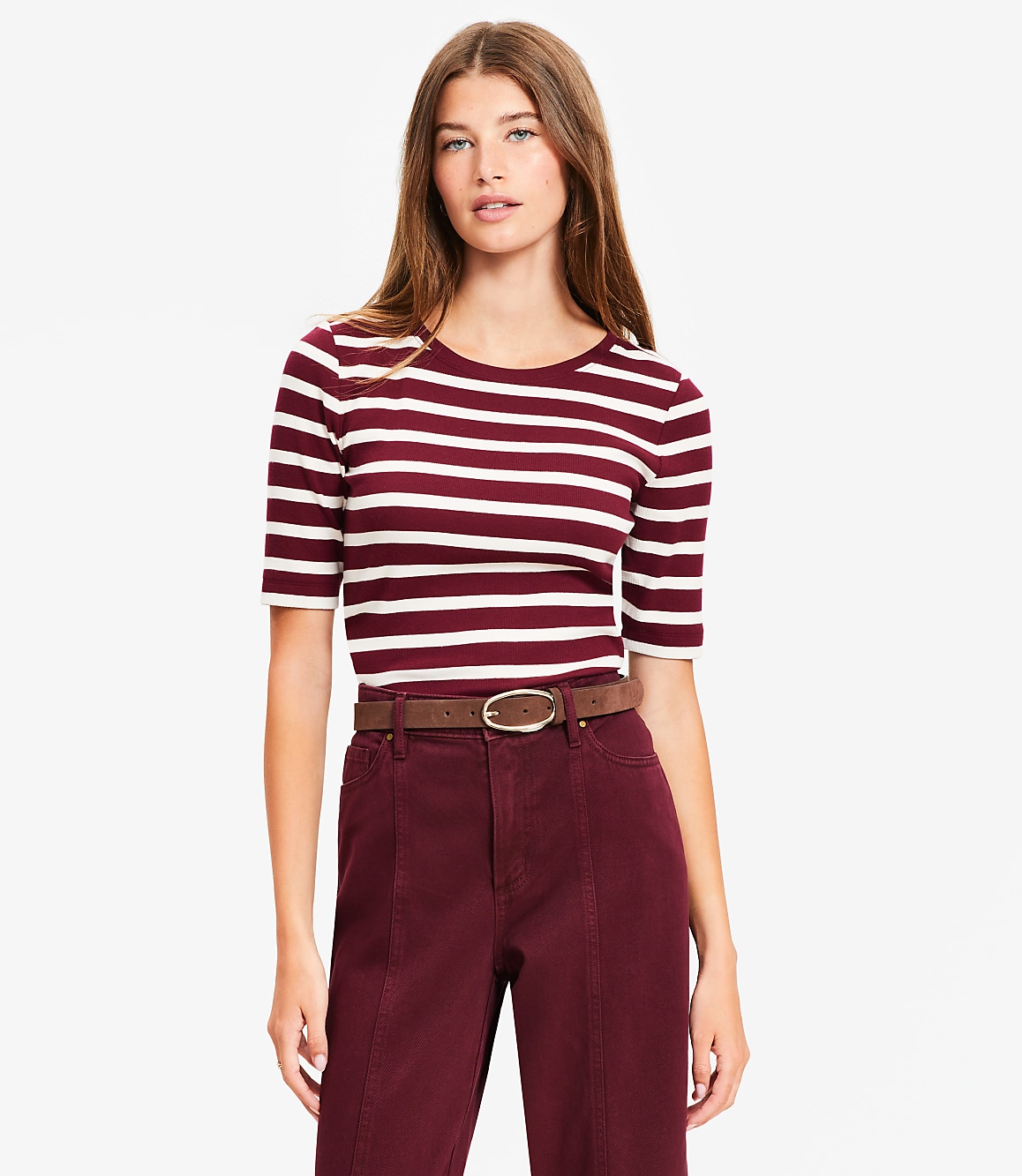 Stripe Perfect Ribbed Elbow Sleeve Tee
