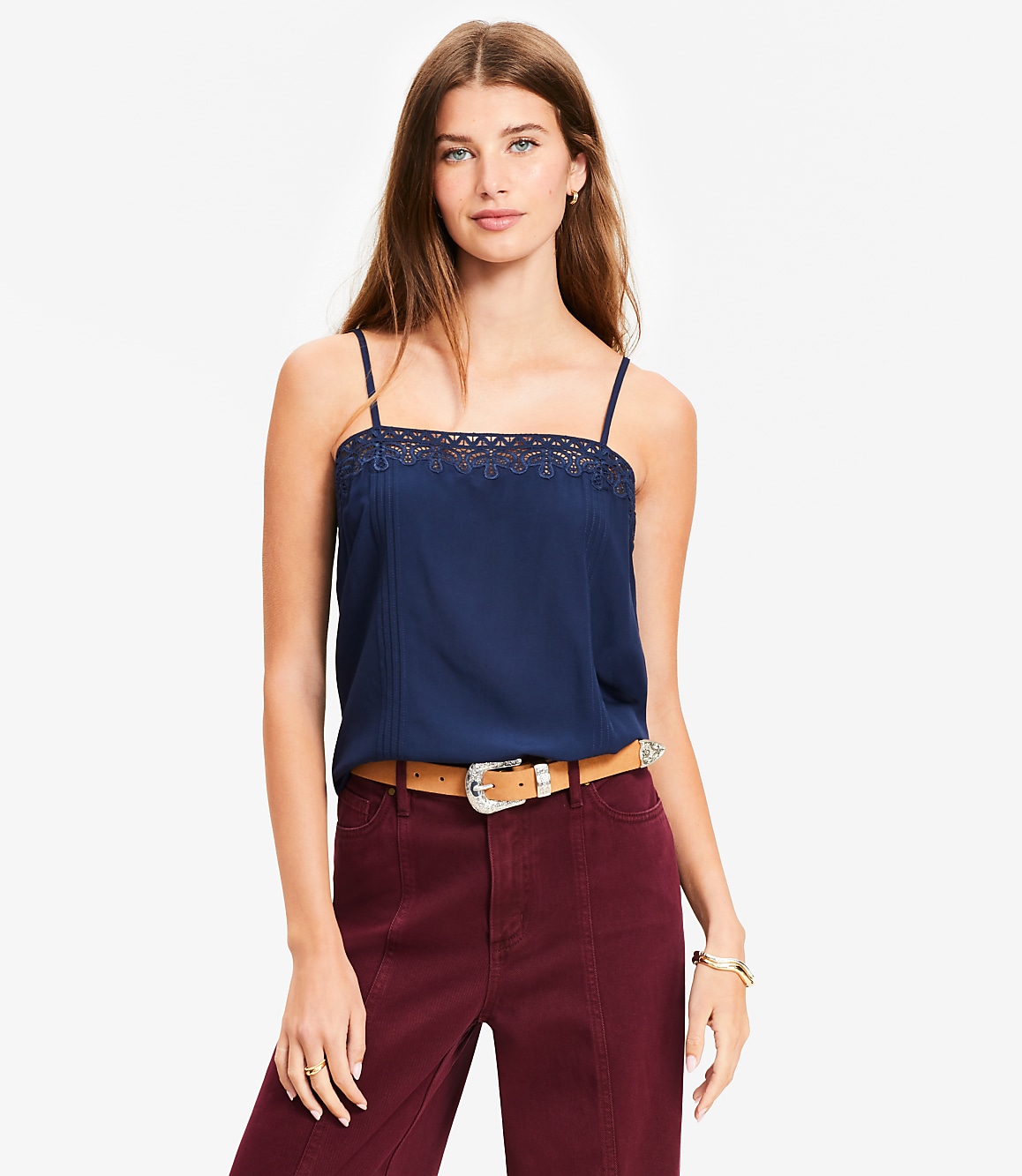 Lace Trim Pintucked Cami