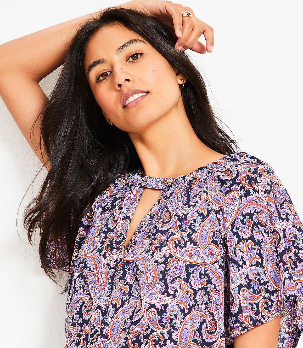 Paisley Cutout Mixed Media Blouse