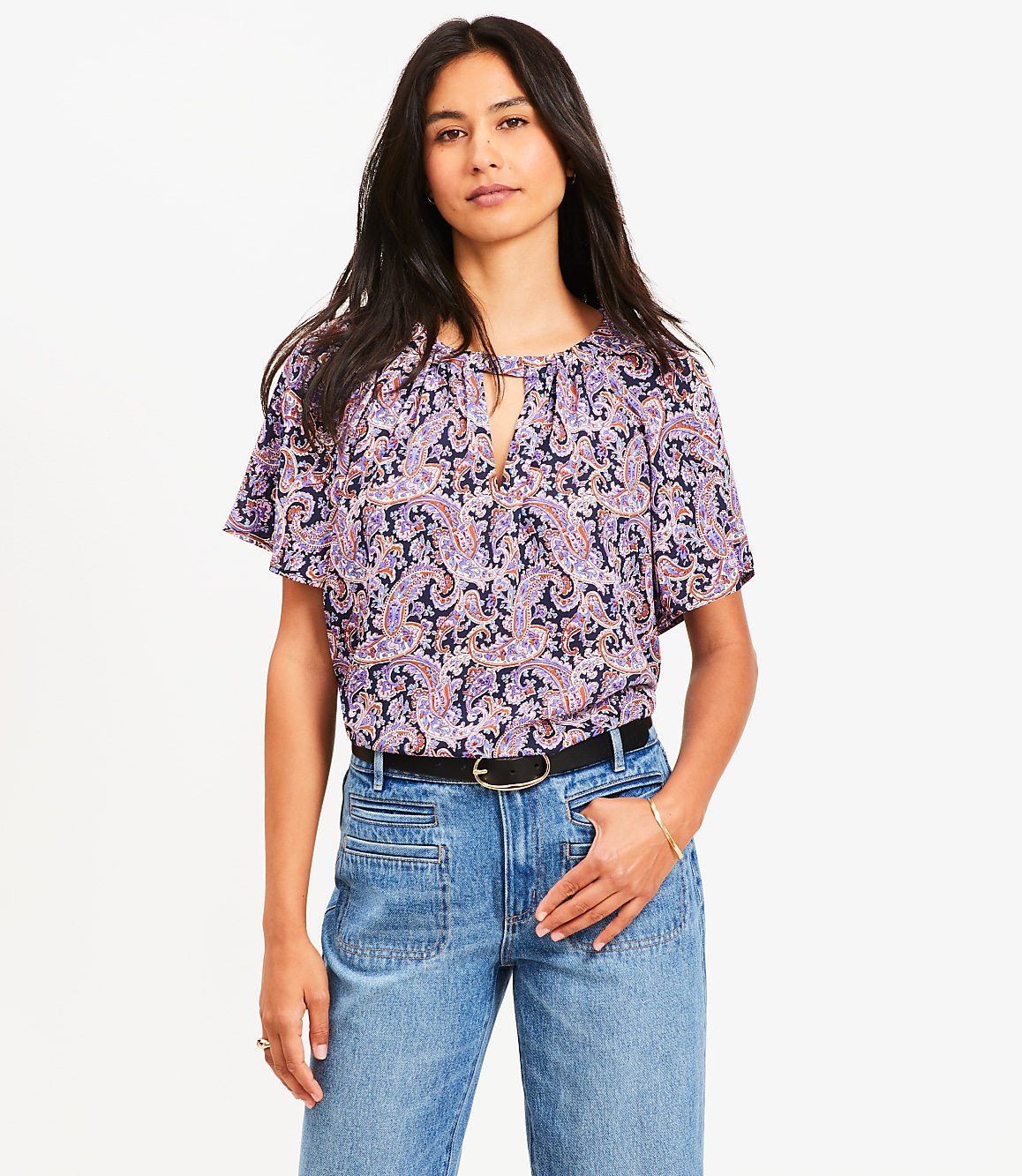 Paisley Cutout Mixed Media Blouse