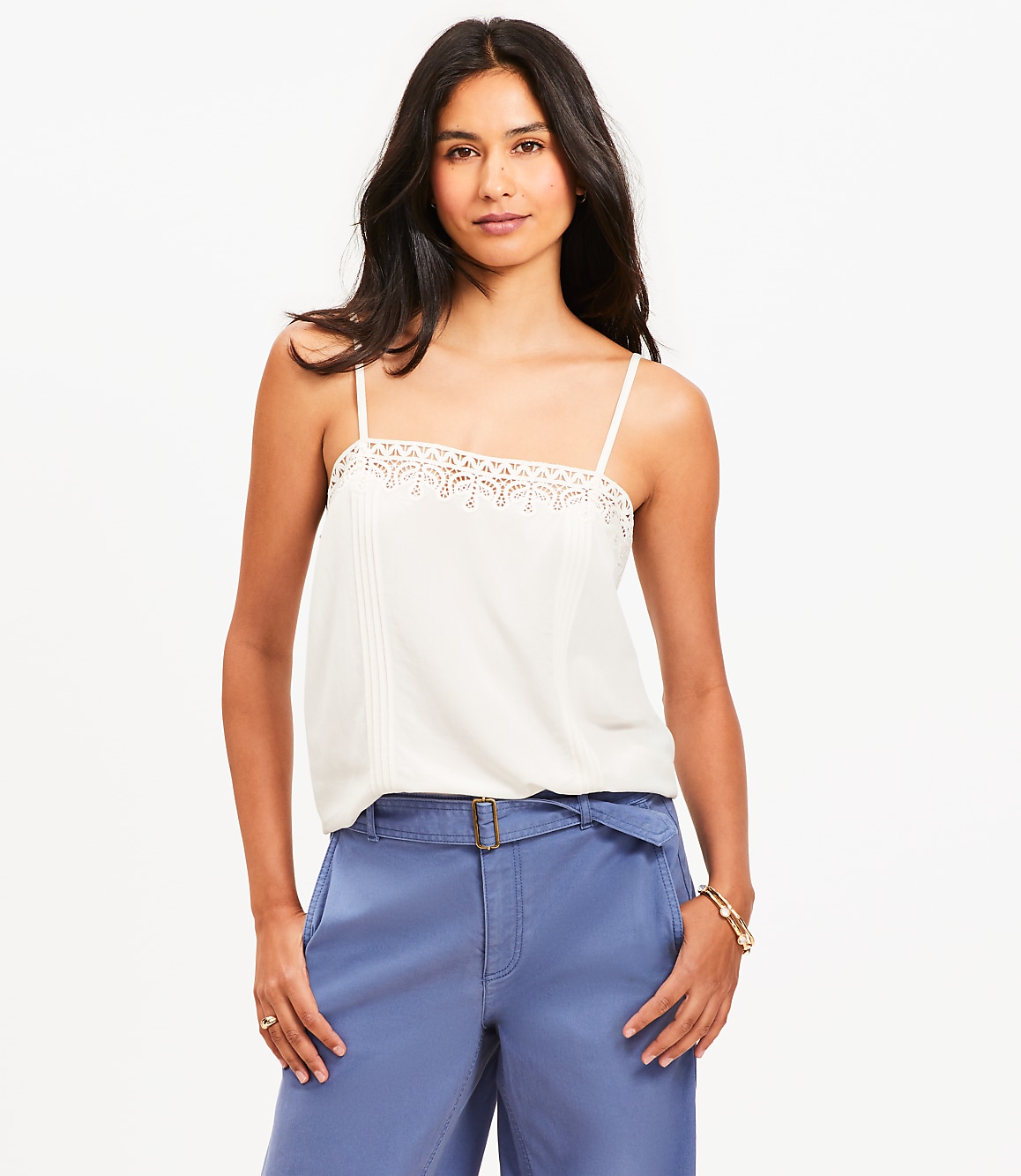 Lace Trim Pintucked Cami