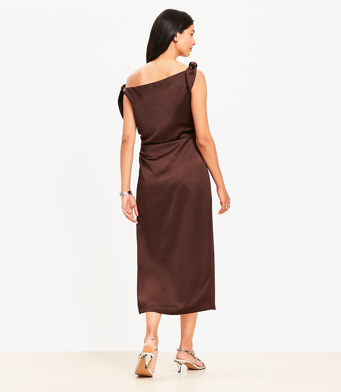 Satin Tie One Shoulder Midi Dress