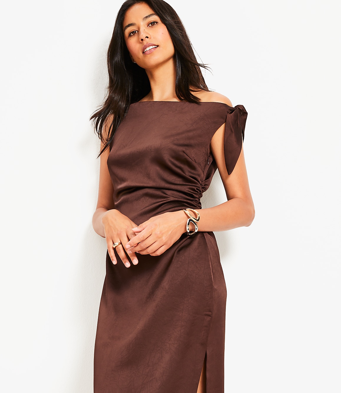 Satin Tie One Shoulder Midi Dress