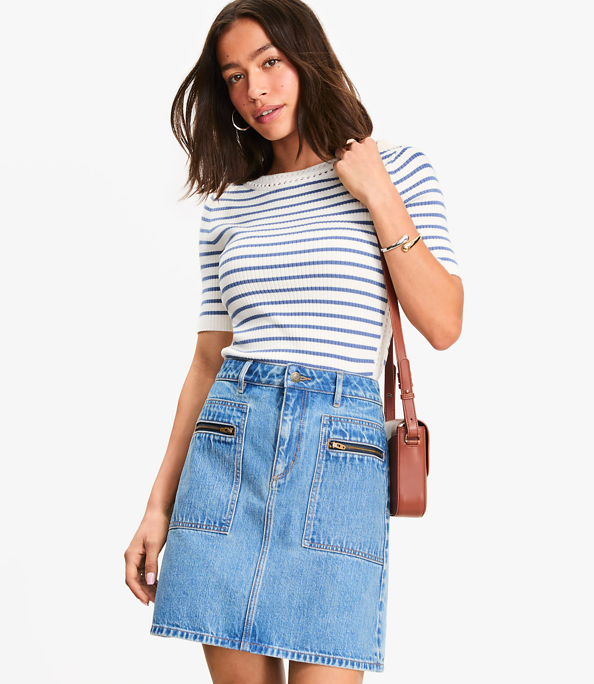 Denim Utility Mini Skirt in Light Vintage Indigo Wash