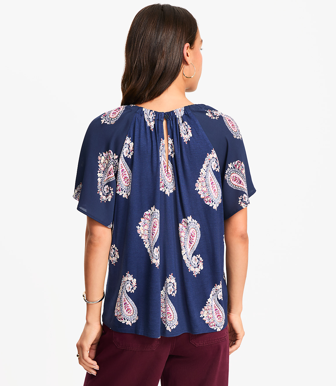 Paisley Cutout Mixed Media Blouse
