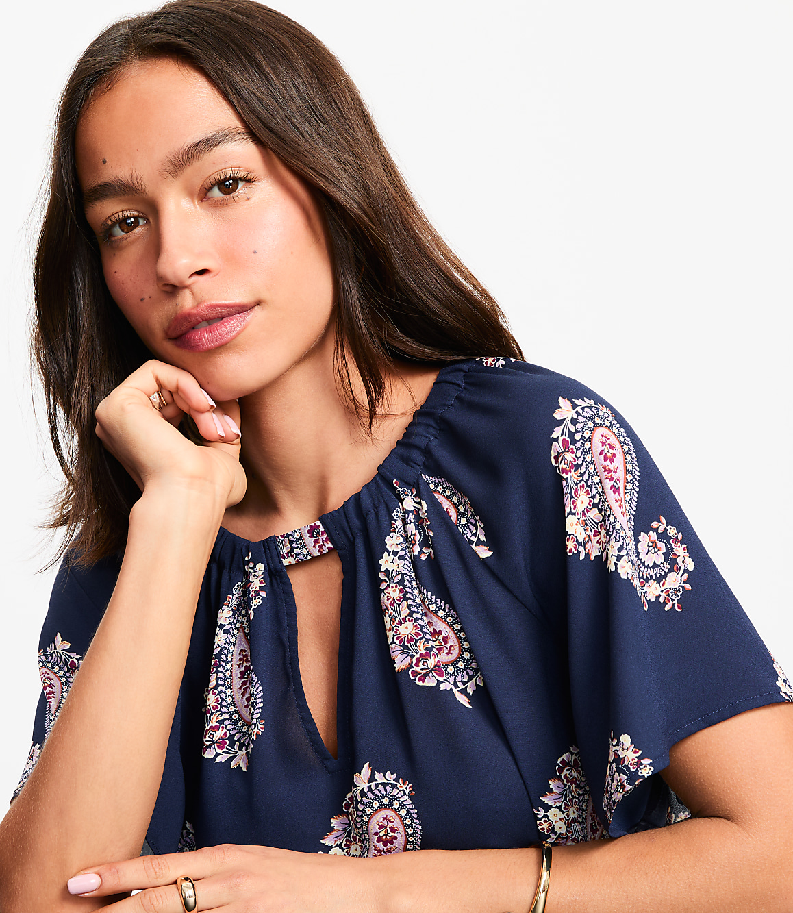 Paisley Cutout Mixed Media Blouse