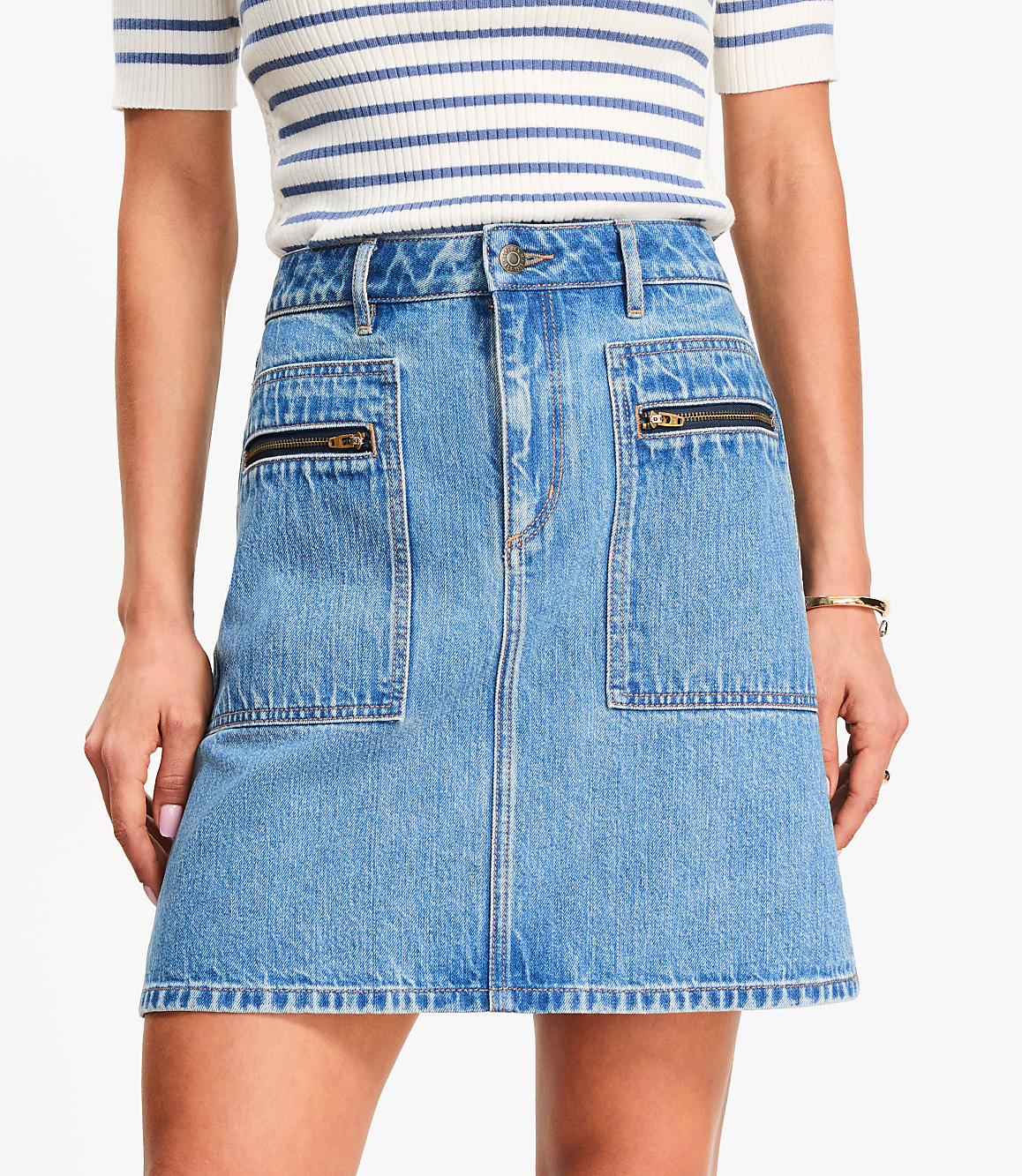Denim Utility Mini Skirt in Light Vintage Indigo Wash