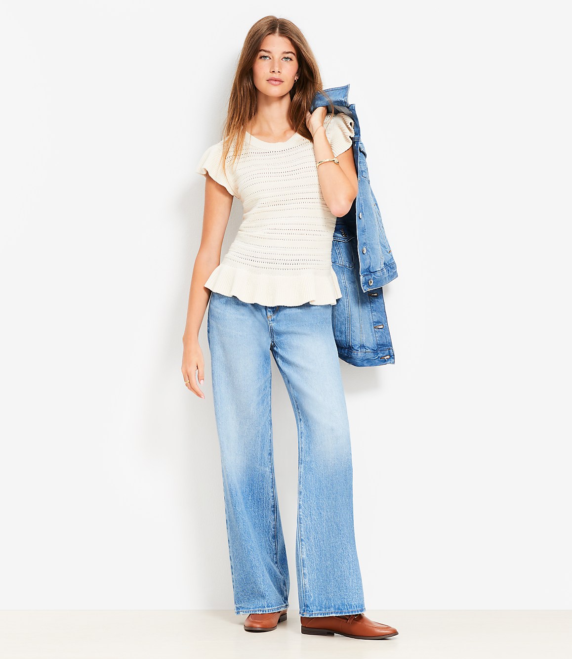 Petite Pointelle Ruffle Sweater