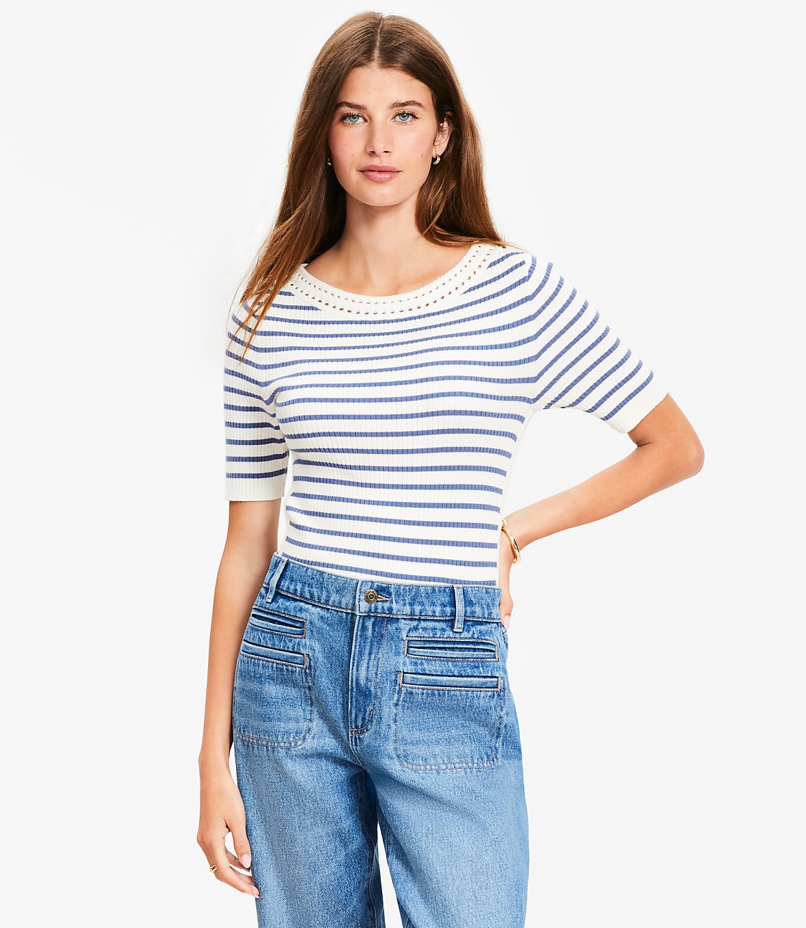 Striped Crochet Trim Sweater Tee