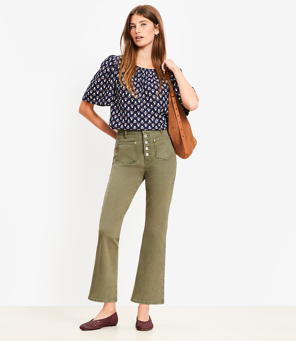 Petite Patch Pocket High Rise Kick Crop Jeans in Evening Olive