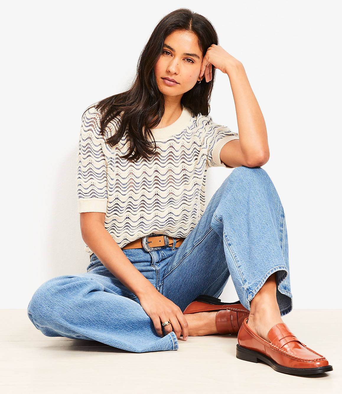 Petite Wavy Stitch Raglan Sweater Tee
