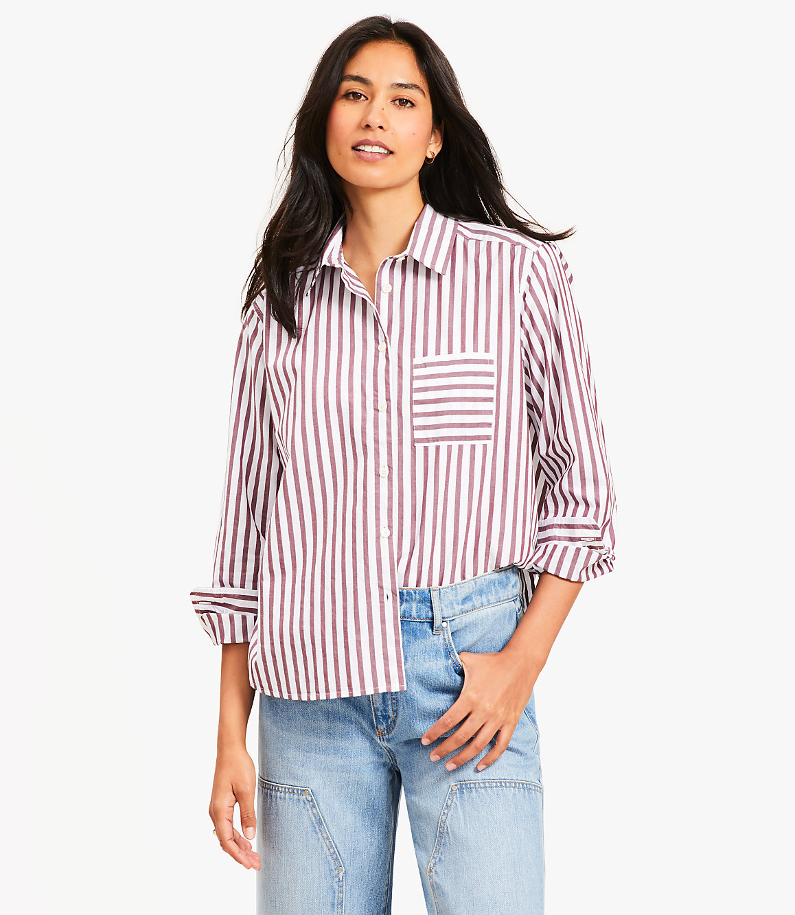 Petite Striped Poplin Everyday Relaxed Pocket Shirt