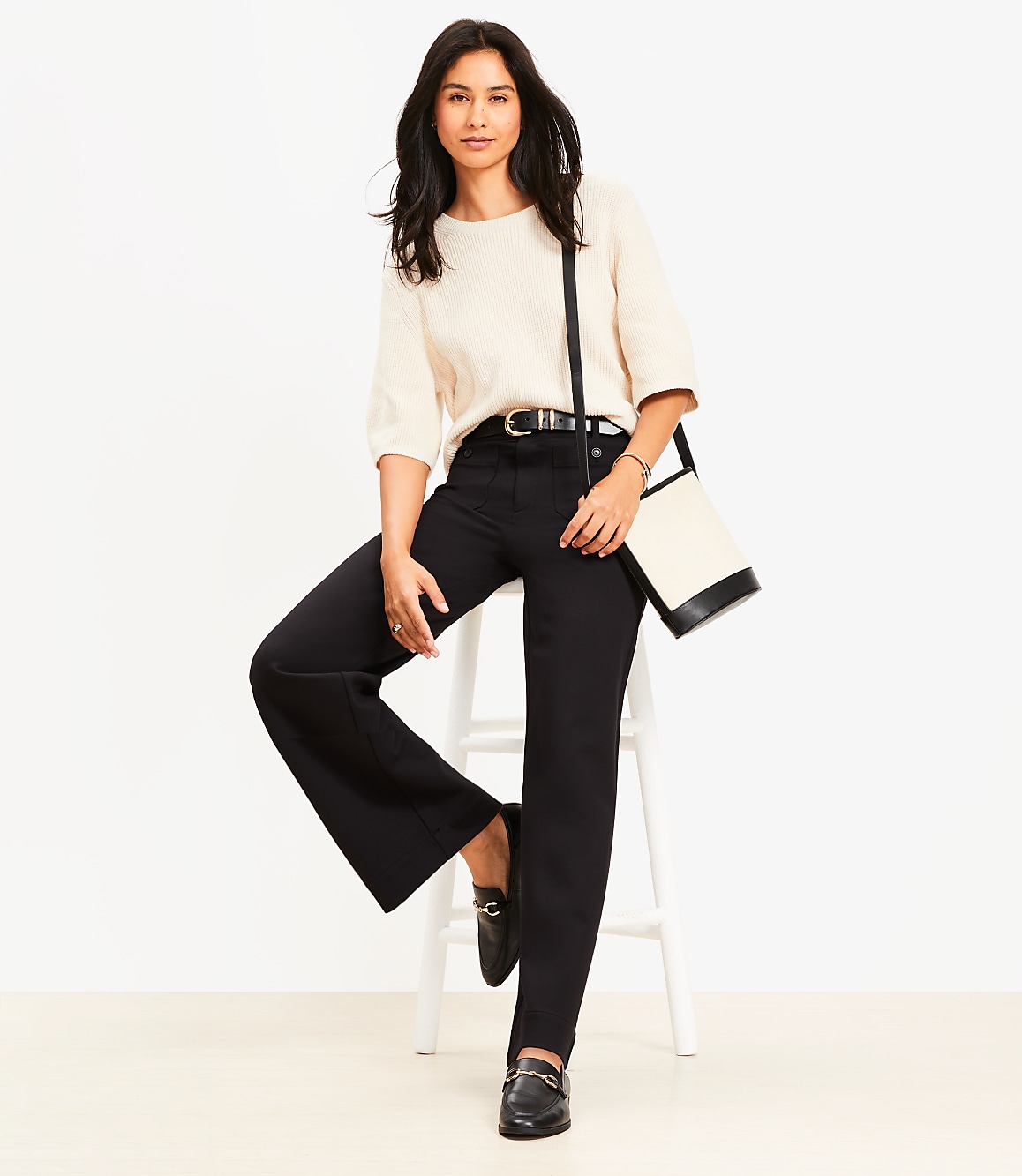 Petite Palmer Wide Leg Pants in Ponte